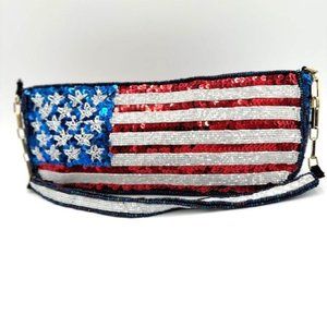 Comeco American Flag Patriotic Sequin & Beaded Purse Bag Clutch